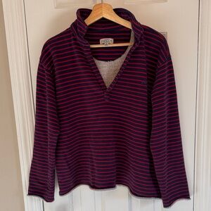 Cuffy’s of Cape Cod Ladies V-Neck Sweater - Navy and Red Stripes